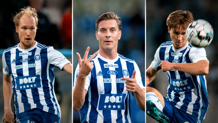 Valtteri Moren, Markus Halsti, Miro Tenho - HJK Helsinki. Photo: @ Jussi Eskola