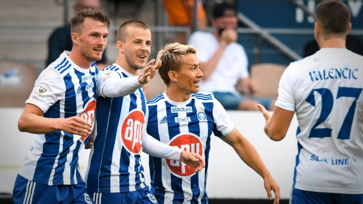 Janne Saksela, Roope Riski, Atom Tanaka, Filip Valenčič - HJK Helsinki. Photo: © Jussi Eskola