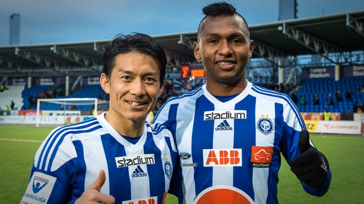 Atom Tanaka, Alfredo Morelos - HJK Helsinki. Photo: © Jussi Eskola